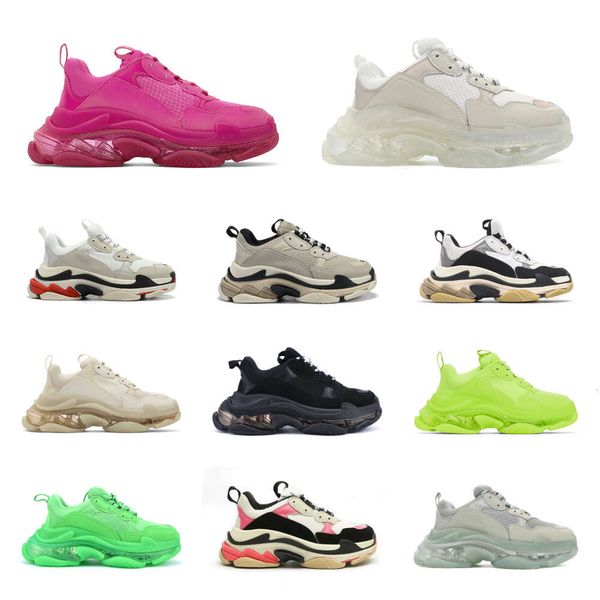 2023 Triple S Hommes Femmes Designer Chaussures de course Plateforme Baskets Paris 17fw Noir Blanc Gris Rouge Rose Bleu Royal Neon Vert Hommes Nouveau Modèle Baskets Tennis Semelle Claire