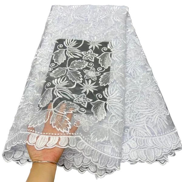 2023 Tulle français dentelle tissu 5 mètres robe de mariée blanche avec strass couture artisanat Textile fête africaine nigérian perlé dames femme costumes de soirée YQ-3087