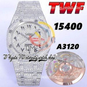 2023 TWF V2 twf15400 A3120 Montre automatique pour homme Pavé de diamants Cadran arabe entièrement glacé côté acier inoxydable avec bracelet en diamant Super Version montres d'éternité