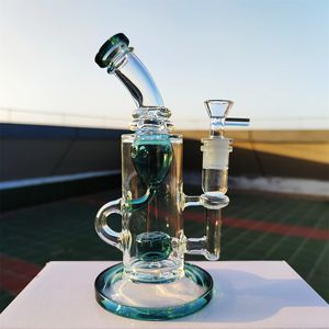 2023 Double Chambre Heady Bong Peacork Vert 9 à 10 pouces Narguilé Verre Bong Dabber Rig Recycler Bongs D'eau Tuyau De Fumée 14.4mm Femelle Bol Régulier Ou Perc