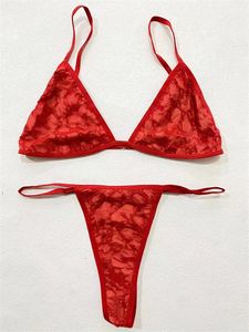 2023 Bikini de dos piezas cortavientos para mujer, traje de baño clásico, conjunto de bordado de letras de encaje Sexy para mujer, rojo