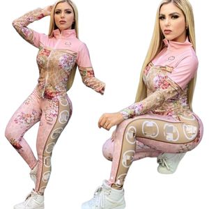 2023 Tweedelige broek trainingspak Damesoutfits Casual print Ritsjas en joggingbroek Sets Gratis schip