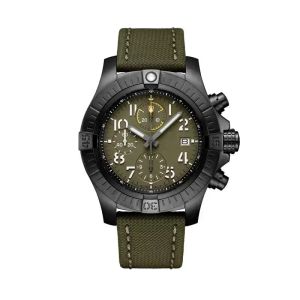 2023 U1 Brietling Hoogwaardig AAA Herenhorloge Volledig zwarte kast Groene wijzerplaat Canvas Leer Nieuwe Super 1884 Herenhorloges Quartz Chronograaf Roestvrij staal Saffierkristal