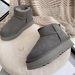 2023 Ultra Mini Boot Designer Femme Plate-forme Bottes de neige Australie Fourrure Chaussures chaudes Véritable Cuir Châtaigne Cheville Fluffy Booties pour femmes 004