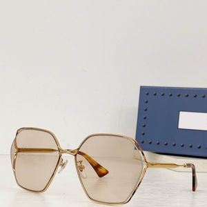 2023 lunettes de soleil unisexes de haute qualité or métal mince verres polygonaux beige semi-sans monture disponibles avec boîte