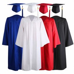 2023 Graduados universitarios Vestido académico Borla Sombrero Cremallera Cuello en V Escuela secundaria Licenciatura Académico Dr. Estudiante Graduati Traje 02dI #