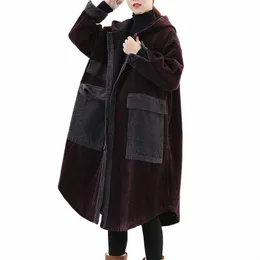 2023 Vintage Corduroy Vestes Hiver Lâche Vêtements pour femmes Rétro Grandes poches Veet Épais Cott Manteaux Femme Manteaux D550 r0ia #