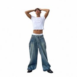 2023 Vintage Heavy Industry Jeans droits surdimensionnés High Street Distred Jeans Baggy Wide Legged Floor Mop Jeans pour hommes p2ck #