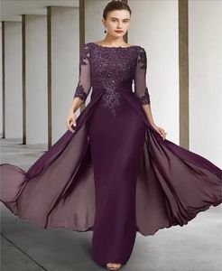 Robe mère de la mariée violette Vintage, manches à paillettes appliquées, robes de fête de mariage pour marraine, 2023