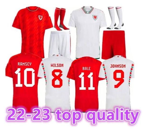 2023 Pays de Galles Hommes Soccer Jerseys BALE WILSON ALLEN RAMSEY JOHNSIN 22 23 Coupe de l'équipe nationale du monde Rodon VOKES Accueil Chemises de football Kit pour enfants adultes Uniformes S-4XL 88