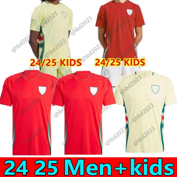 2024 2025 Maillots de football du Pays de Galles JAMES BALE 24 25 Chemises de football galloises JOHNSON N.WILLIAMS RODON T.ROBERTS CABANGO LEVITT MOORE THOMAS Hommes Kit enfants Jersey Tops