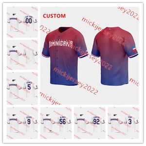 2023 WBC République Dominicaine Baseball Jersey Personnalisé Cousu Hommes Jeunes 56 Ronel Blanco 62 Cesar Valdez 62 Enyel De Los Santos 93 Yimi Garcia 53 Carlos Estevez Maillots