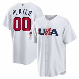 2023 USA Baseball Jersey 3 Betts 27 Trout 22 Kershaw Anderson 7 Arenado 28 Alonso 20 Blanc Bleu Button Up Hommes Tous les joueurs Maillots cousus