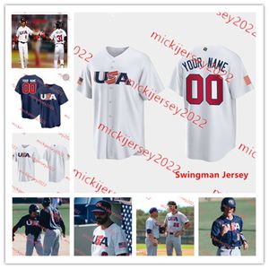 2023 WBC USA Baseball Jersey personnalisé cousu pour hommes jeunes 0 Adam Ottavino 50 Adam Wainwright 15 Bobby Witt Jr. 51 Brady Singer 43 Brooks Raley 31 Cedric Mullins Maillots