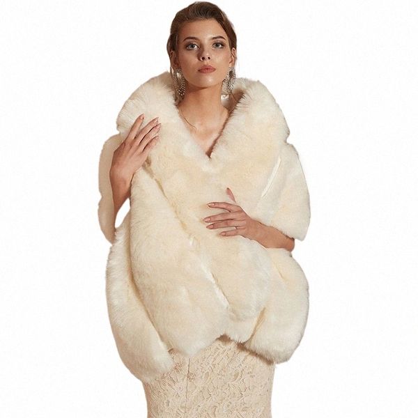 2023 Mariage Bolero Winter Bridal Shrux Faux Fur Châles Femmes Wraps Veste Veste Mabillement Cape Blanche Cap Faux Fur Cloak Fur Robe Q83N #