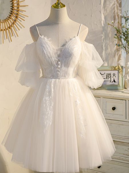 2023 Robes de mariée courtes en dentelle Robes de mariée Style d'été Tulle avec appliques à lacets dans le dos