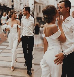 Robe De mariée en Satin doux, combinaison De mariage, épaules dénudées, à lacets, robes De soirée De mariée, pantalon, costume, 2023