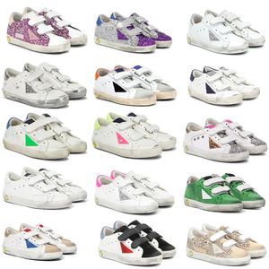 2023 Wit Italië kindermaat casual kinderschoenen Klassiek Do-old Dirty Golden Glitter Hook Loop Sneakers Leer Super Star Schoen Metalen letters 19-34