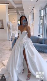 2023 Blanc Satin Plus La Taille Sirène Robes De Mariée Sexy Haute Split Plus La Taille Robes De Soirée De Mariée Pour fille noire Robes De soirée