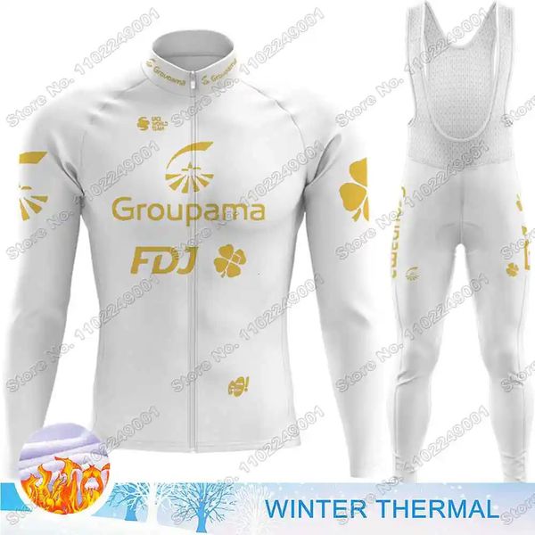 2023 White Team Cycling Jersey Winter Set Golden Clothing Men Bike Road Thermal Veste Tomal Bicycle Bib Colls MTB 231227
