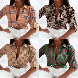 2023 Venta al por mayor Diseñador para mujer Camisetas para mujer Camisetas Blusa floral Impresión Solapa Cuello Manga larga Nuevas damas ocasionales Calidad Top Sudaderas S-XXL