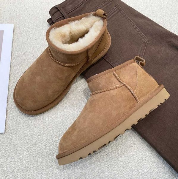 Botas de invierno 2023 con plataforma de piel para mujer, nieve, piel de oveja auténtica, lana, zapatos cálidos de corte bajo, para hombre y mujer, cortas, Super Mini, para hombre y mujer, bajo UGGity