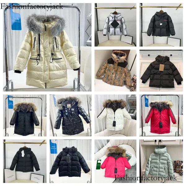 2023 Invierno Capacina para niños Biendos Downs Botón Baby Botón Carta de cremallera Parkas 3-12 años Fashion Kids Designer Coats Woolen Warm Snowsuit