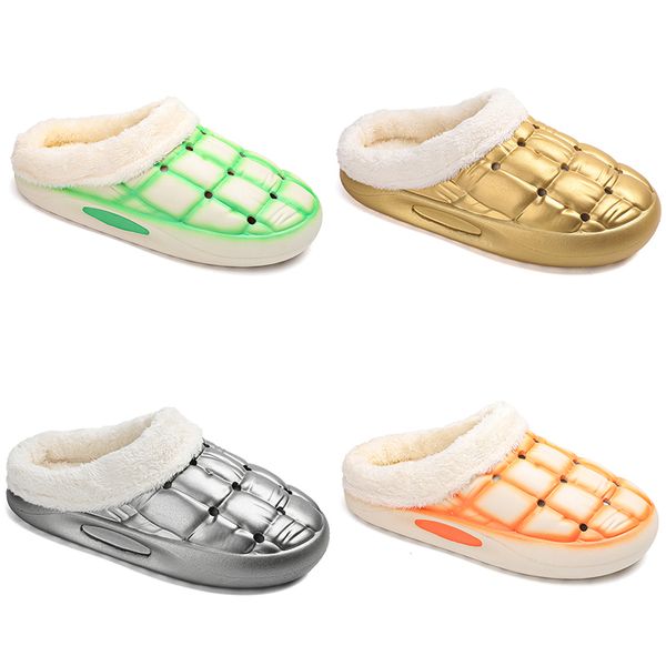 Pantoufles d'hiver en coton épais et chaud pour homme et femme, chaussures de couple, couleur doré, argent, vert, orange, noir, couleur 5, 2023