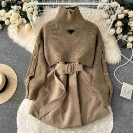 2023 Hiver Gentle Fashion Style Knited Vestier Designer Designer Temperament Robe Set Création de marque principale de première classe de Chine