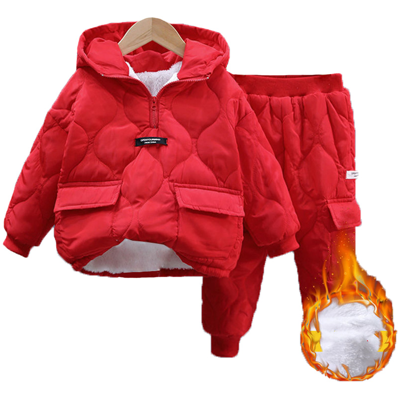 2023 Vinterflickor pojkar kläder sätter 2-10 år barn varma tjocka jackor byxor passar pojkrockar byxor barn träningsdräkt