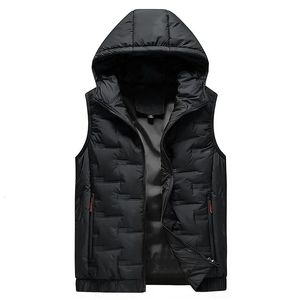 2023 hiver gilet à capuche hommes plissé solide rembourré coupe-vent chaud sans manches veste homme décontracté gilet épaissir Parkas 8XL 240202