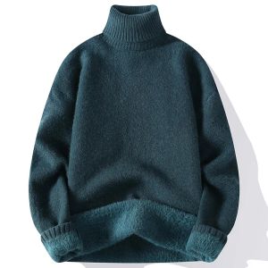 2023 Wintermannen Warm Turtleneck Sweaters Heren gebreide hoge nek dikke pullovers herfst mannelijke vaste kleur casual gebreide kleding truien