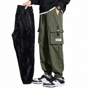 2023 Hiver Hommes Y2K Vintage Baggy Pantalon Épaissir Pantalon Chaud Hommes Polaire Cargo Longueur Cheville Joggers Sarouel Pantalon Oversize O7me #