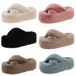 Pantoufles en peluche multicolores pour femmes, chaussures chaudes à fond épais en coton, noir, bleu, rose, marron, hiver 2023