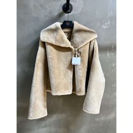 Manteau en fourrure mérinos intégré pour femme, manches chauve-souris, court, ample, polyvalent, à la mode, nouvelle collection hiver 2023, 340543