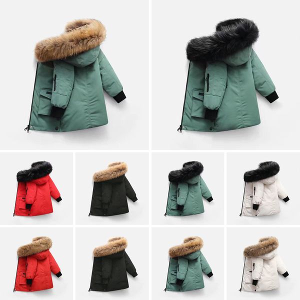 2023 Invierno Nuevo diseñador Niños Abrigo Chaqueta de plumón para niños Piel de mapache real Grueso Cálido Bebé Ropa de abrigo Abrigos 2-12 Niños Niñas Chaquetas Moda para niños Tenage Parka