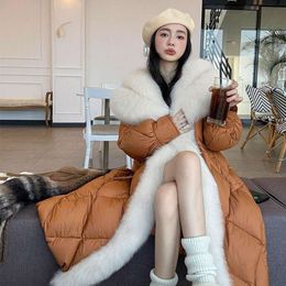 Manteau en fourrure de renard et d'oie à col Large pour femme, nouvelle collection hiver 2023, 343021