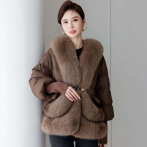 Haining – manteau en duvet d'oie blanc et fourrure de renard pour femme, combinaison courte et ample, nouvelle collection hiver 2023, 997654