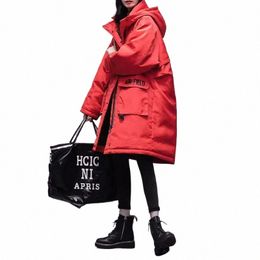 2023 Hiver Nouveau manteau à capuche rouge pour femme Épaissir Parker Corée Lâche 90% Manteaux en duvet de canard blanc Fi Lg Pardessus Femme a0Ye #