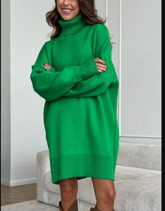 2023 зима новая водолазка однотонное длинное вязаное платье-свитер осень женские винтажные пуловеры больших размеров зимние толстые теплые женские мягкие трикотажные тренчи