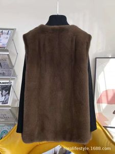 Gilet entier en fourrure de velours pour femme, manteau en peau de vison, nouvelle collection hiver 2023, 374871