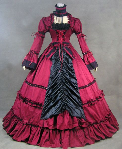 2023 Vestidos victorianos góticos de manga acampanada roja de invierno Vestido clásico retro con cuello cuadrado Vestido de época de corte europea Vestidos de baile para mujeres