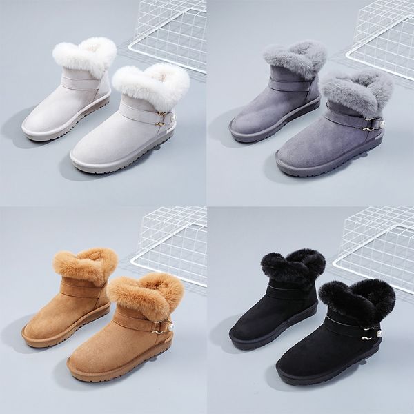 Bottes de neige chaudes et décontractées pour femmes, chaussures plates en peluche et épaisses, blanc cassé, gris, kaki, noir, taille 35 à 40, hiver 2023