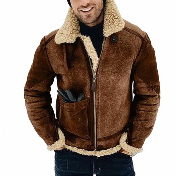 2023 Hiver épais polaire Imitati veste en cuir Fi Biker Style veste coupe-vent hommes veste en cuir manteaux Ropa Hombre a5hV #