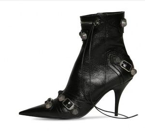 2023 Winter dunne hoge hakken zwarte laarzen vrouwen mode sexy puntige teen klinknagel tonen laarzen