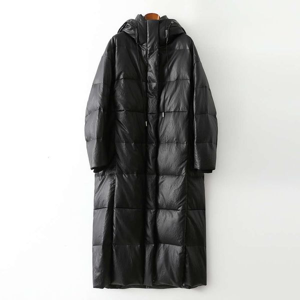 Manteau Long en duvet d'oie à capuche pour femme, ample, en peau de mouton, noir et or, hiver 2023