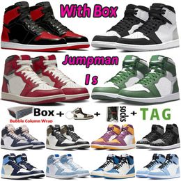 2023 Met Doos Jumpman 1 Basketbalschoenen voor heren 1s Spider Verse Craft Sail Lost Found Bred Patent University Blue Stage Haze Skyline Heren Sport Dames Sneakers Trainers