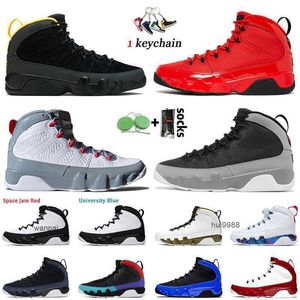 2023 con calcetines Jumpman 9 zapatos de baloncesto para hombre de corte alto Fire Red 9s Particle Grey Change The World University Gold Iridescent Racer BlueJORDON JORDAB