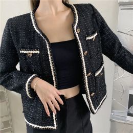 2023 Wo chaqueta abrigo mujer prendas de vestir exteriores mujer primavera otoño Tweed cuello redondo abrigos casuales estilo canal Za traje recortado Retro Tops 22