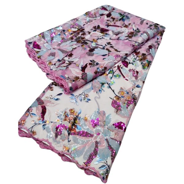 KY-6043 demoiselles d'honneur africain Sequince dentelle tissu broderie Style Design dernier 5 mètres exquis motif Floral robe de soirée dames Banquet fête rose été